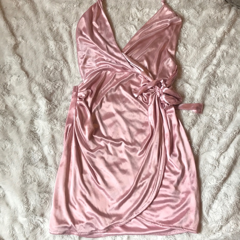 Oh Polly Pink Silk Wrap Dress